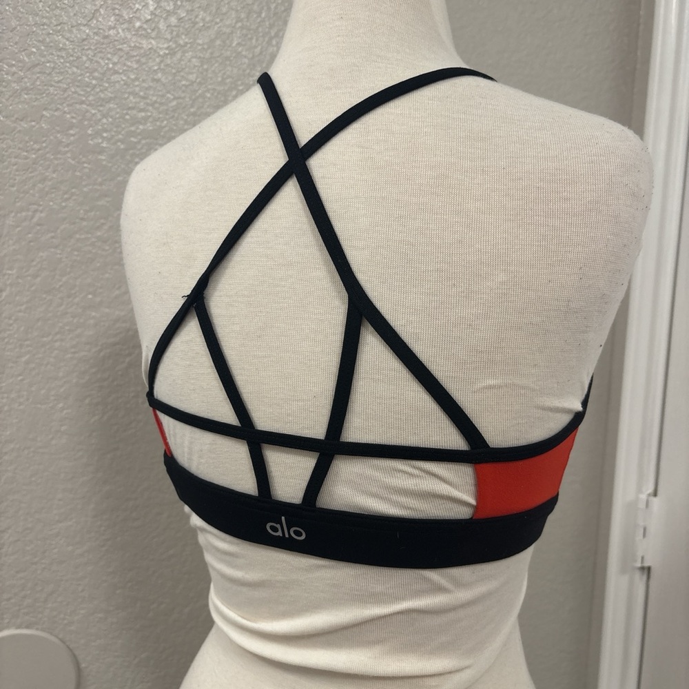 ALO Yoga Black and Red Strappy Sports Bra
